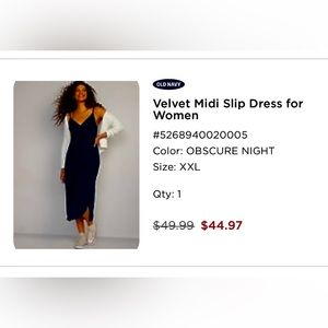 XXL Old navy Velvet Slip Midi Dress in dark blue